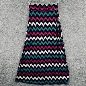 Womens Artsy Boho Maxi Skirt M Chevron Zigzag Stretch Flowy Retro Indie Pull On
